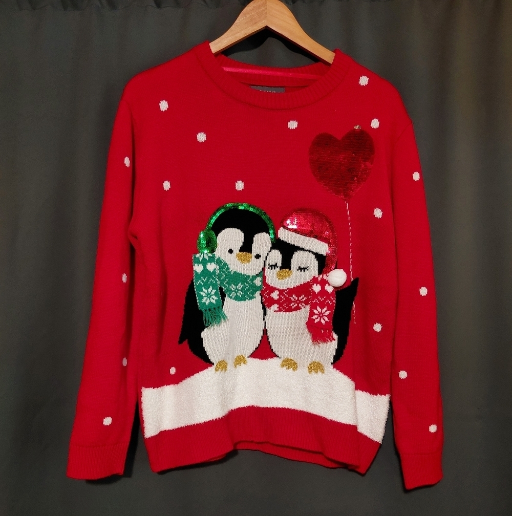 Primark Penguin Couple Holiday Valentines Day Sweater Size Medium